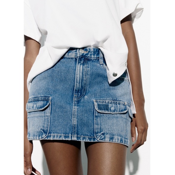 Zara DENIM CARGO SKIRT TRF - Picture 2 of 16